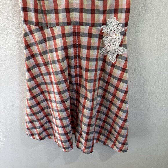 A New Day Shirt Dress 10 Gingham Check Embroidered Retro Fit Flare Cotton Picnic - Picture 4 of 8